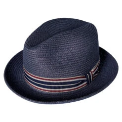 Salem - Bailey Poly Braid Toyo Straw Fedora Hat -Hat Shop H 81650 NAVY 0a