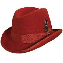 Valerio - Stacy Adams Royal Wool Felt Homburg Hat 28 Valerio - Stacy Adams Royal Wool Felt Homburg Hat -Hat Shop H SAW545 RED