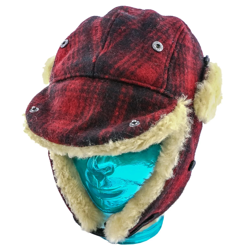 Reykjavk - Woolrich W9416 Aviator Red & Black Plaid Wool Blend Trapper Hat 2 Reykjavk - Woolrich W9416 Aviator Red & Black Plaid Wool Blend Trapper Hat - Image 2