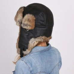 Walrus Hats Genuine Rabbit Fur Brown Trapper Hat -Hat Shop H5600RB BK mo f2