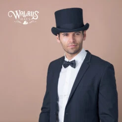 Sir Winston - Walrus Hats Wool Felt 5.25 In. Height English Topper Hat - H7021 -Hat Shop H7021 BLK mo m1 v2