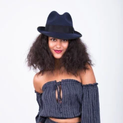 Layover - Walrus Hats Center Dent Wool Felt Fedora Hat 32 Layover - Walrus Hats Center Dent Wool Felt Fedora Hat -Hat Shop H7023 NAVY mo f2