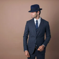 Layover - Walrus Hats Center Dent Wool Felt Fedora Hat 31 Layover - Walrus Hats Center Dent Wool Felt Fedora Hat -Hat Shop H7023 NAVY mo m2