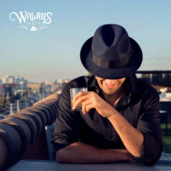 Layover - Walrus Hats Center Dent Wool Felt Fedora Hat 29 Layover - Walrus Hats Center Dent Wool Felt Fedora Hat -Hat Shop H7023 NAVY mo m3