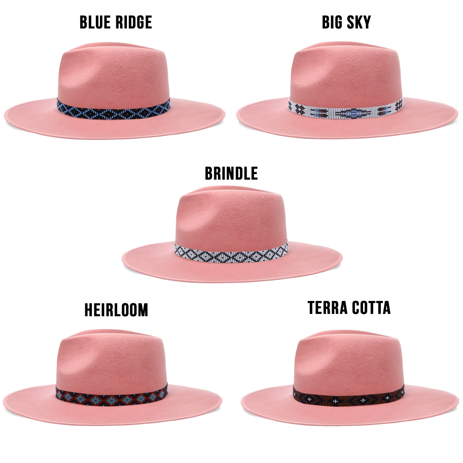 Walrus Hats Castle Pink W/ Western Bands Wool Fedora Hat 4 Walrus Hats Castle Pink W/ Western Bands Wool Fedora Hat - Image 4