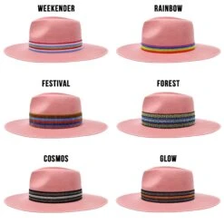 Walrus Hats Castle Pink W/ Festival Bands Wool Fedora Hat -Hat Shop H7046WALRUSBANDS PINK2