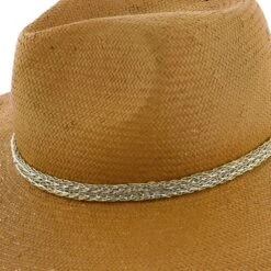Palmara - Brooklyn Tea Straw Pinch Front Fedora Hat W/ Metallic Band - BKN1510 -Hat Shop brooklyn fedora palmara brooklyn tea straw pinch front fedora hat w metallic band bkn1510 hat 16524476252300