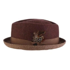 Century - Stacy Adams Wool Felt Fedora Hat With Paper Braid Brim 16 Century - Stacy Adams Wool Felt Fedora Hat With Paper Braid Brim -Hat Shop h saw700 clay 1