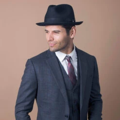 Layover - Walrus Hats Center Dent Wool Felt Fedora Hat 38 Layover - Walrus Hats Center Dent Wool Felt Fedora Hat -Hat Shop h7023 blk mo m2 d18e938c e561 4385 b546 fb0ef324da04