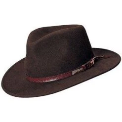 Authentic Brown Wool Felt Indiana Jones Crushable Outback Hat - 555