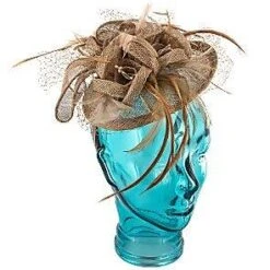 Jeanne Simmons Feather Taupe Sinamay Fascinator Hat -Hat Shop jeanne simmons fascinator taupe one size fits most feather jeanne simmons taupe sinamay fascinator hat 4396 hat 16556505825420