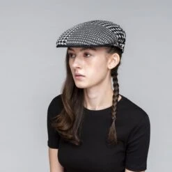 Kangol Abstract Houndstooth 504 Cotton Flat Cap -Hat Shop k3520 kangol abstract houndstooth 504 cream black 11 4