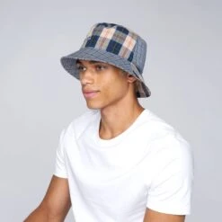 Kangol Plaid Mashup Cotton Bucket Hat -Hat Shop kangol plaid mash up mykonos blue 2