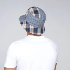 Kangol Plaid Mashup Cotton Bucket Hat -Hat Shop kangol plaid mash up mykonos blue 3