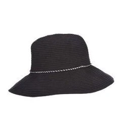 Scala La Vita White Ribbon Cotton Bucket Hat -Hat Shop scala bucket black one size fits most la vita scala lc754 white ribbon bucket hat hat 16556540592268