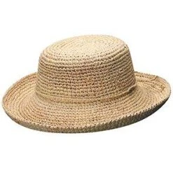 La Petite - Scala L551P Petite Natural Crocheted Raffia Wide Brim Hat
