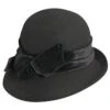 The Kinsey - Scala LF170 Black Wool Felt Cloche Hat W/ Velvet Bow & Adjustable Drawstring