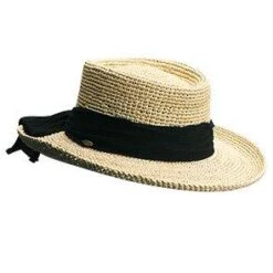 Kombucha - Scala LR241OS Natural Crocheted Raffia Straw Gambler Hat W/ Oyster Crinkle Cloth Band