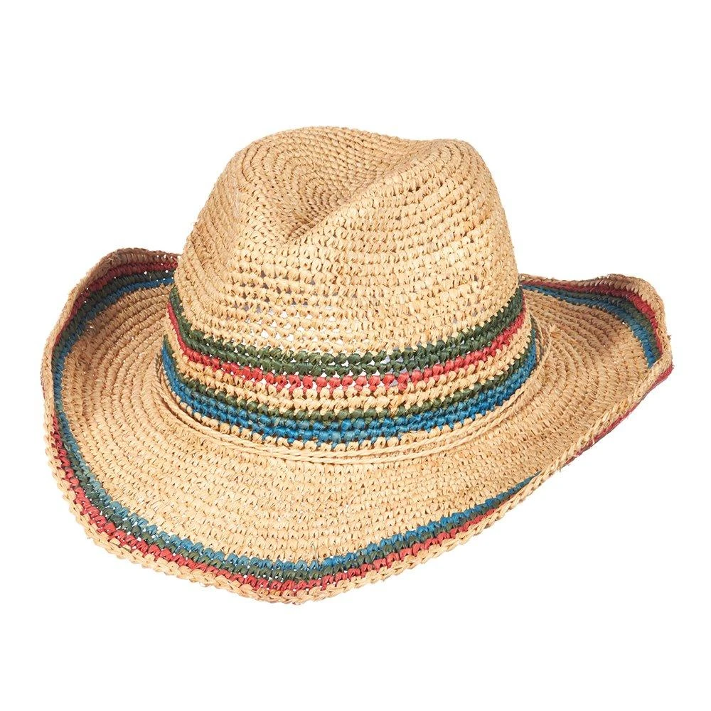 Scala LR679OS Light Colored Crocheted Raffia Straw Western Hat 2 Scala LR679OS Light Colored Crocheted Raffia Straw Western Hat - Image 2