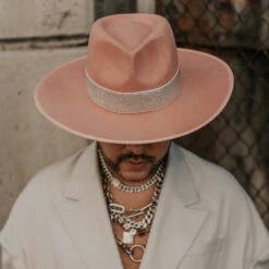 Walrus Hats Castle Pink W/ Festival Bands Wool Fedora Hat -Hat Shop walrus castle hat h4051pink 5 square